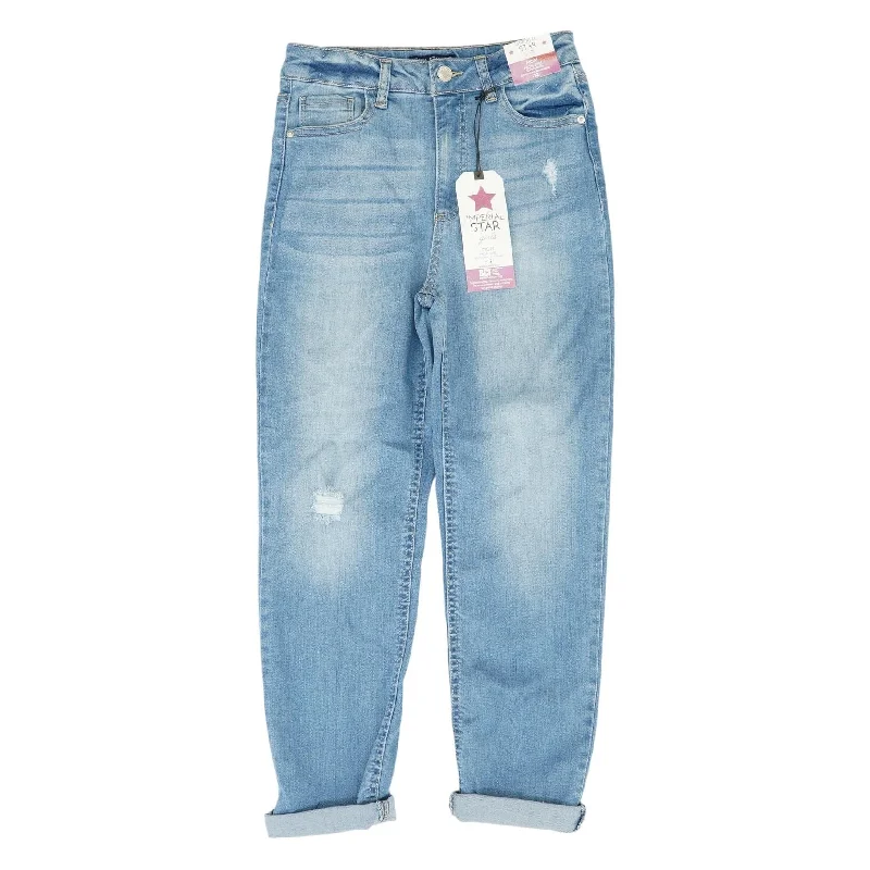 Blue Solid High Rise Regular Jeans