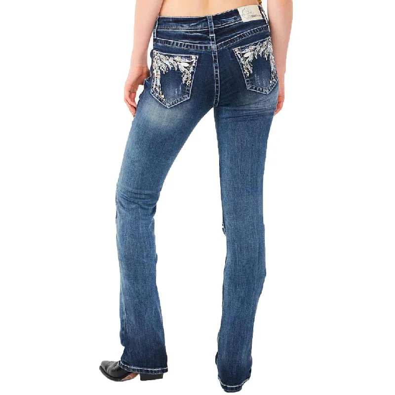 Grace in LA Women's Abstract Dreamcatcher Bootcut Jeans