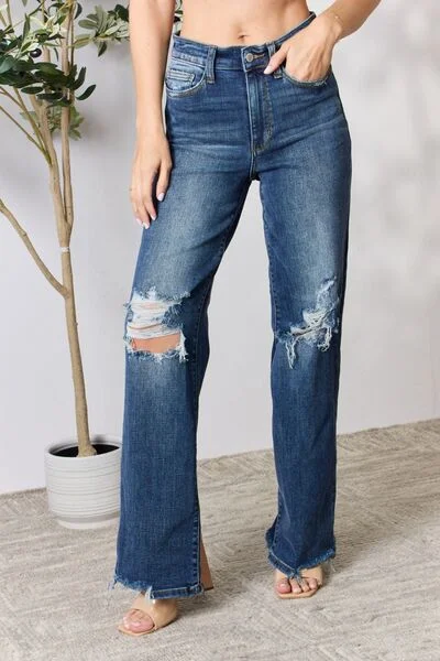 Judy Blue Full Size High Waist 90's Distressed Straight Ladies Jeans