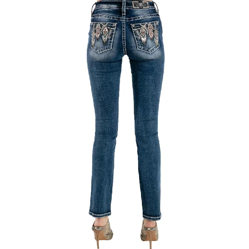 Miss Me Women's Aztec Feather Straight Leg Jeans