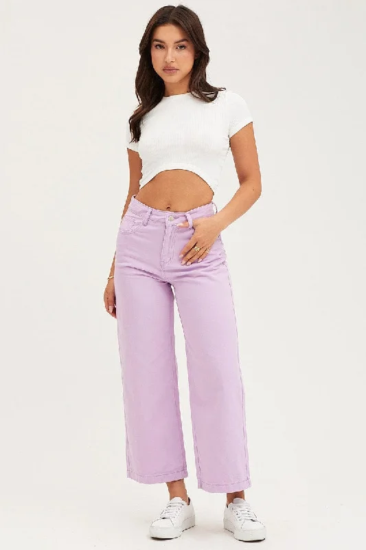 Purple Denim Jeans Wide Leg High Rise Cropped