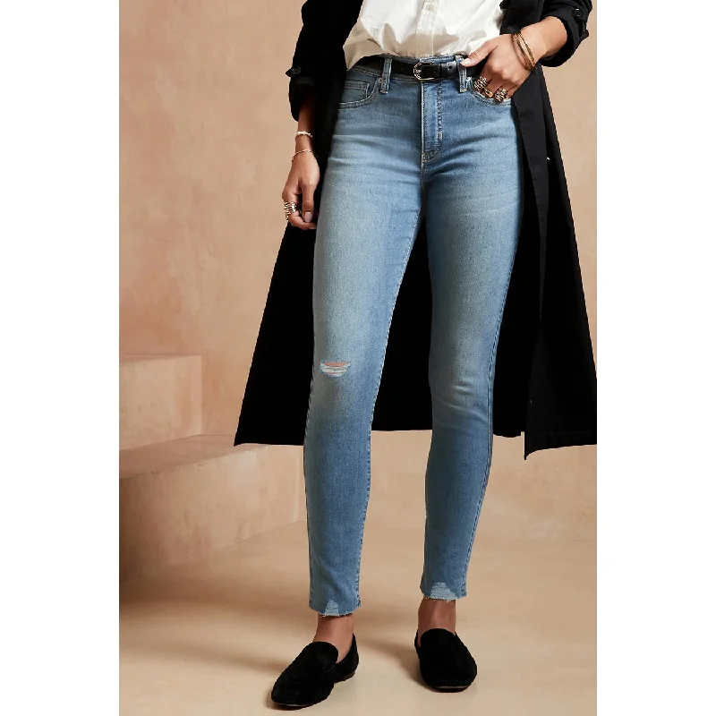 Blue Mid Rise Skinny Ripped Jeans