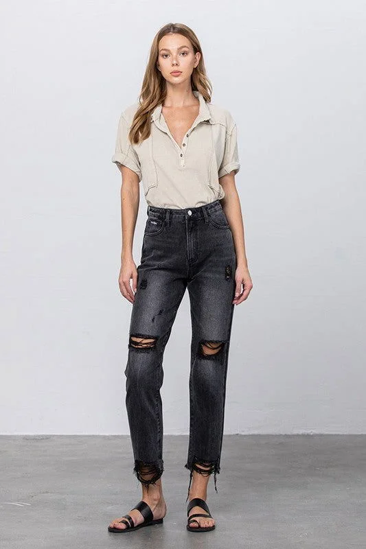 Insane Gene High Waist Mom Fit Black Ankle Jeans