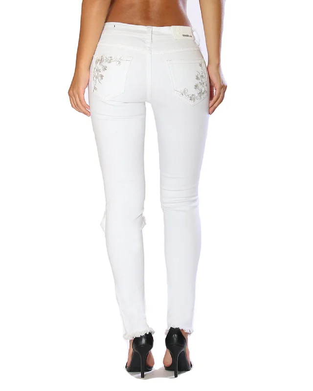 Women’s White Lace Detail Skinny Jeans