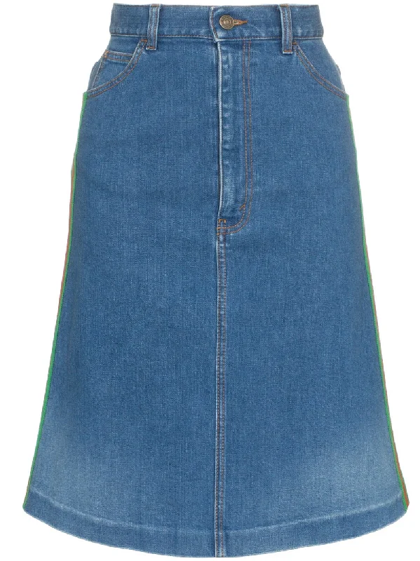 contrast side stripe A-line denim skirt