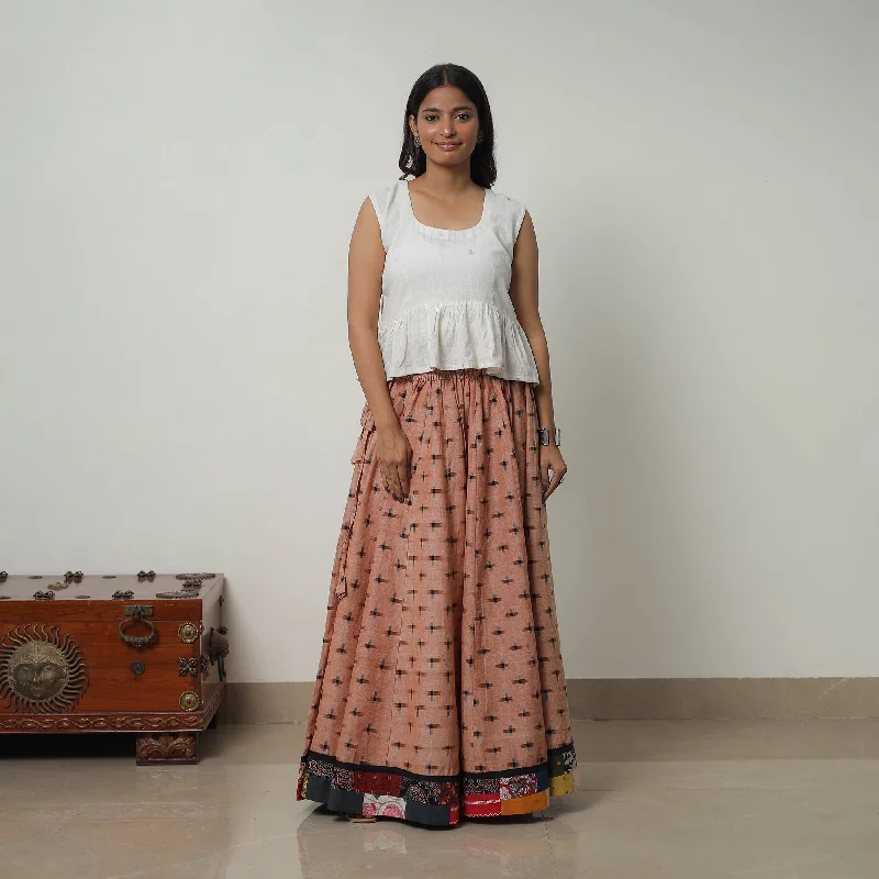 Brown - 24 Kali Cotton Pochampally Ikat Skirt with Border 16