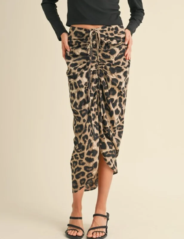 Brookie Leopard Print Ruching Detail Skirt