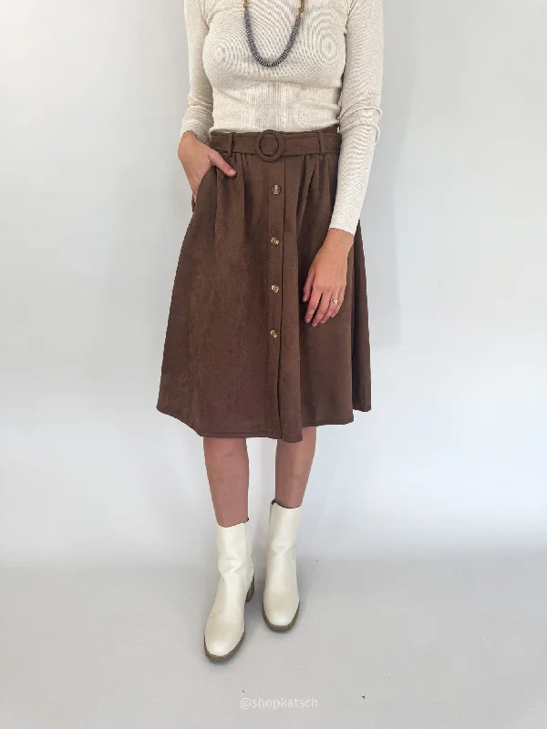 Andrea Chocolate Button Skirt