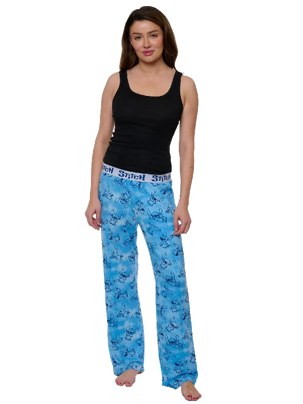 Womens Disney Stitch Pajama Pants Sleepwear Lounge Pants Blue Elastic Waist