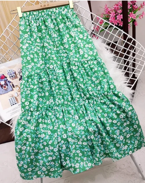 Fashion Tiny Floral Ruffles Wrap Midi Skirt