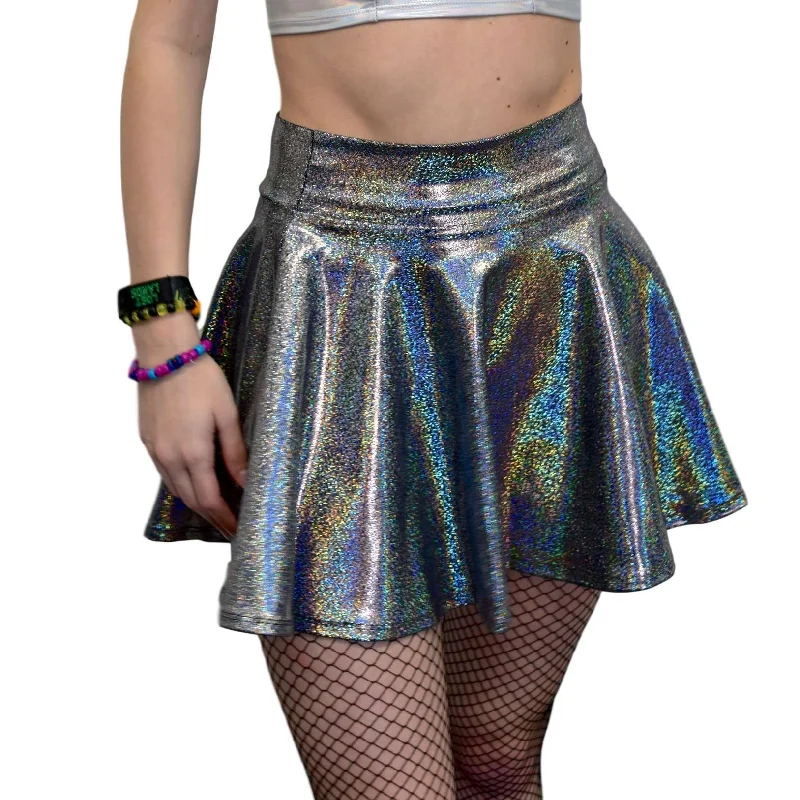 Skater Skirt - Gleaming Silver on Black Holographic