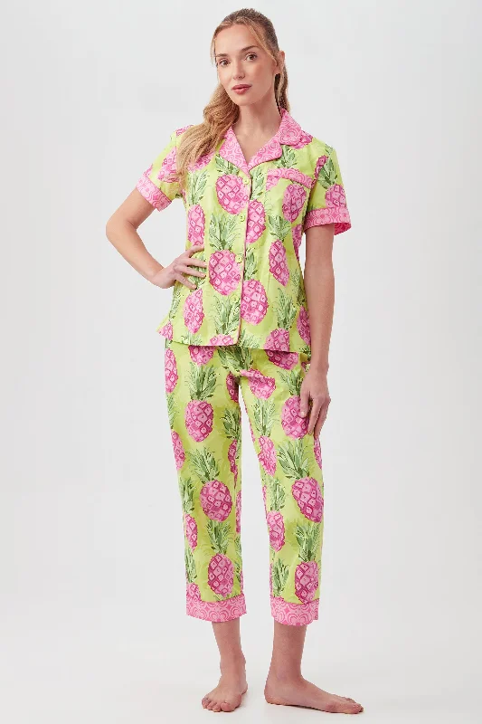 Kiwi Pineapple Women's Short Sleeve Cropped Pant Poplin PJ Set