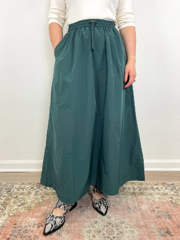 Nylon Maxi Skirt in Elm