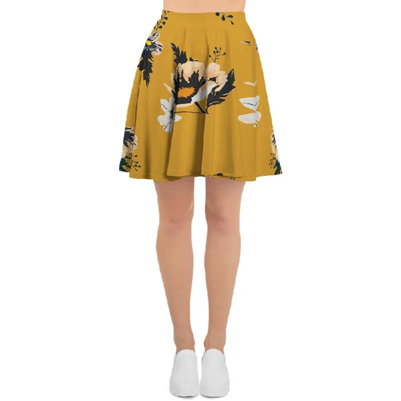 Yellow Flower Print Women's Skirt