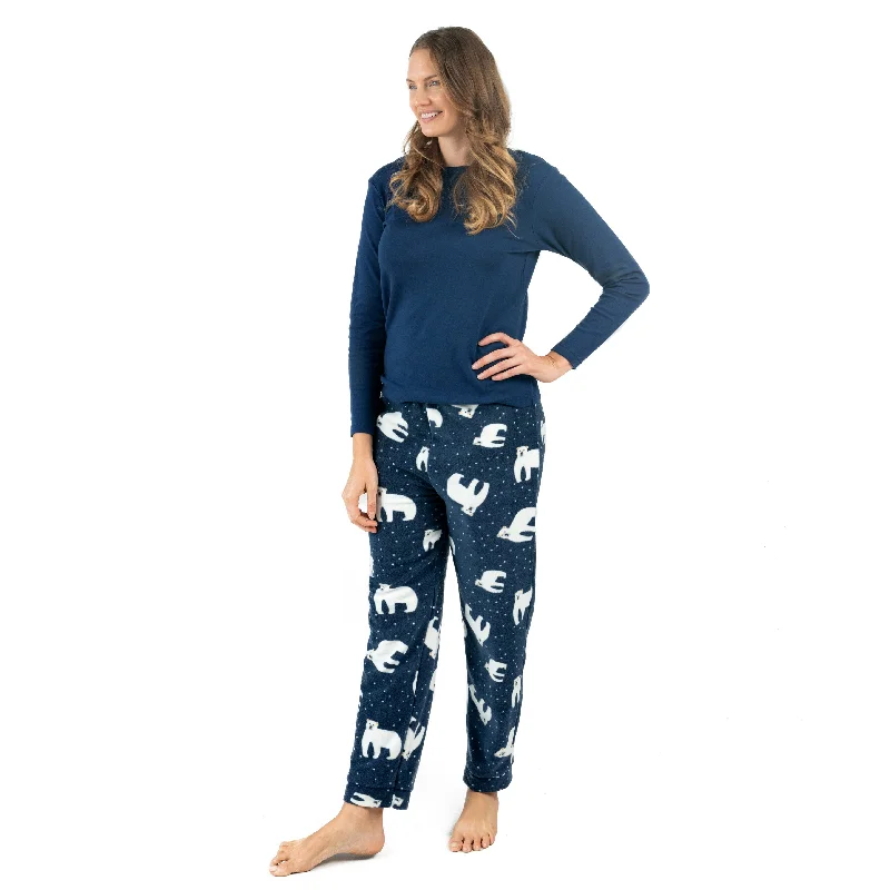 Christmas Womens Cotton Top and Fleece Pant Pajamas Bear