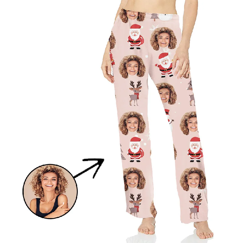 Custom Photo Pajamas Pants For Women Deer And Christmas Tree